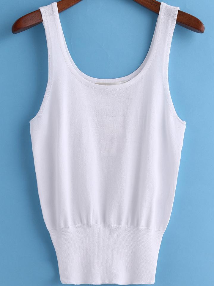 Romwe White Scoop Neck Strap Knit Tank Top