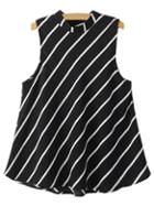 Romwe Black Sleeveless Stand Collar Oblique Stripe Blouse