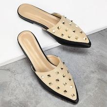Romwe Studded Point Toe Flat Mules
