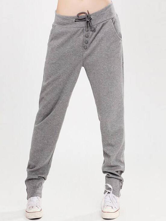 Romwe Drawstring Single Breasted Casual Pant With Pockets