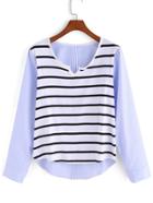 Romwe V Neck Dip Hem Striped T-shirt