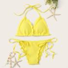Romwe Scalloped Trim Top With Self Tie Side Bikini