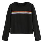 Romwe Rainbow Striped Panel Tee