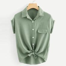 Romwe Plus Knot Hem Roll Up Sleeve Blouse