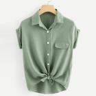 Romwe Plus Knot Hem Roll Up Sleeve Blouse