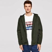 Romwe Men Letter Print Drawstring Hooded Jacket