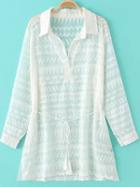 Romwe White Lapel Tie-waist Tassels Jacquard Dress