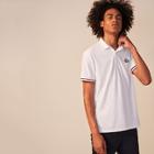 Romwe Guys Striped Cuff Patched Detail Polo Shirt