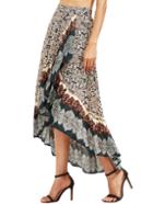 Romwe Floral Print Crossover Asymmetrical Skirt