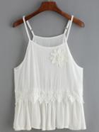 Romwe Spaghetti Strap Crochet Applique Pleated Cami Top