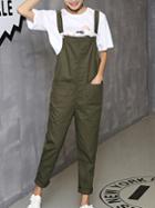 Romwe Dual Pocket Front Olive Green Overall Pants