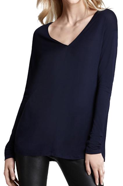 Romwe V Neck Navy Blue Blouse