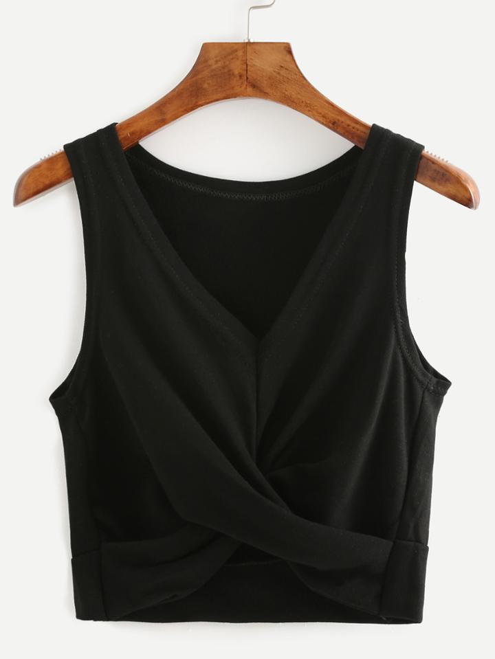 Romwe Black Draped Crop Tank Top
