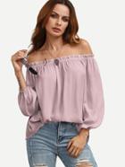 Romwe Frill Off Shoulder Elasticized Lantern Sleeve Top