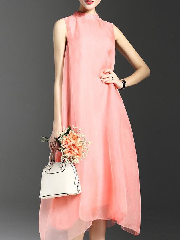 Romwe Pink Collar Sleeveless Shift Dress