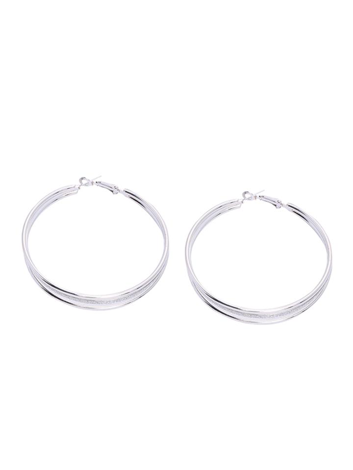 Romwe Silver Multilayer Matte Hoop Earrings