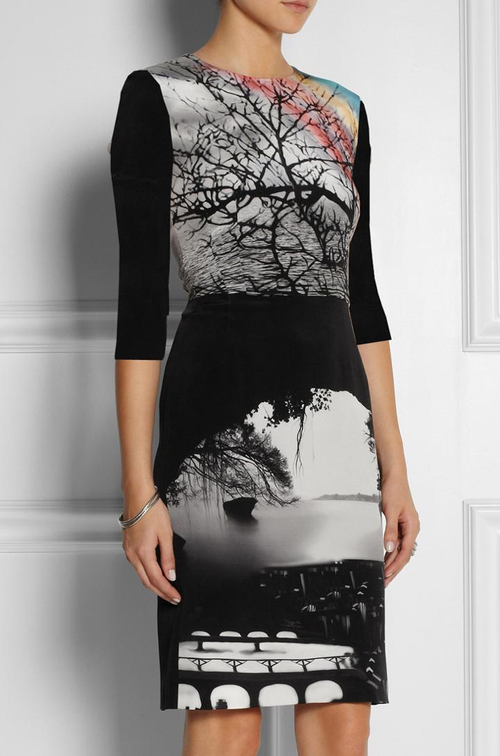 Romwe Black Half Sleeve Landscape Print Bodycon Dress