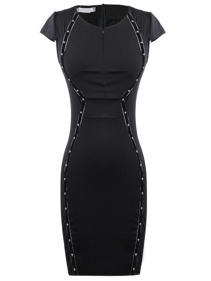Romwe Cap Sleeve Zipper Rivets Sheath Dress