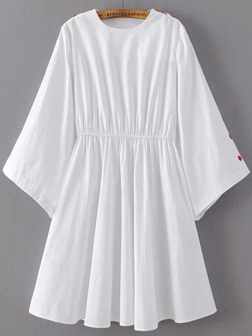 Romwe White Button Sleeve Loose A Line Dress