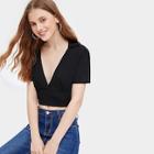 Romwe Deep V-neck Ribbed Crop Tee
