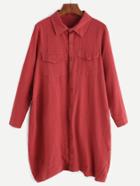 Romwe Red Dual Pockets Front Shirt Dress