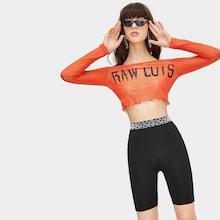 Romwe Letter Print Frill Hem Crop Tee