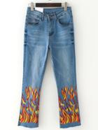 Romwe Fire Print Flare Jeans