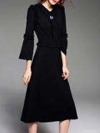 Romwe Black Beading Ruffle A-line Dress