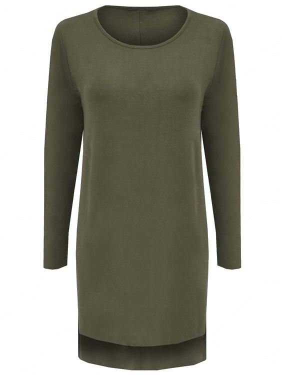 Romwe Long Sleeve Split Side Army Green T-shirt