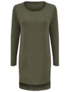 Romwe Long Sleeve Split Side Army Green T-shirt