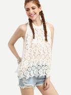 Romwe White Crochet Overlay Halter Neck Top