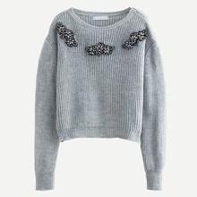 Romwe Drop Shoulder Rhinestone Beaded Jumper