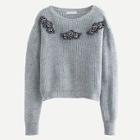 Romwe Drop Shoulder Rhinestone Beaded Jumper