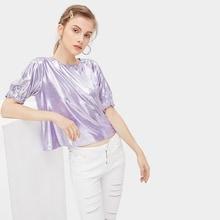 Romwe Elastic Cuff Metallic Tee