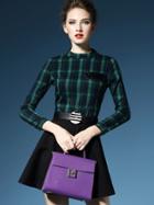 Romwe Green Round Neck Long Sleeve Drawstring Print Pockets Dress