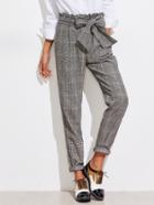 Romwe Frill Belted Waist Gingham Pants