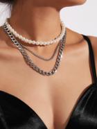 Romwe Chain & Faux Pearl Design Layered Necklace