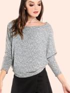 Romwe Peppered Knit Batwing Top Grey