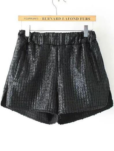 Romwe Elastic Waist Hem Split Black Shorts