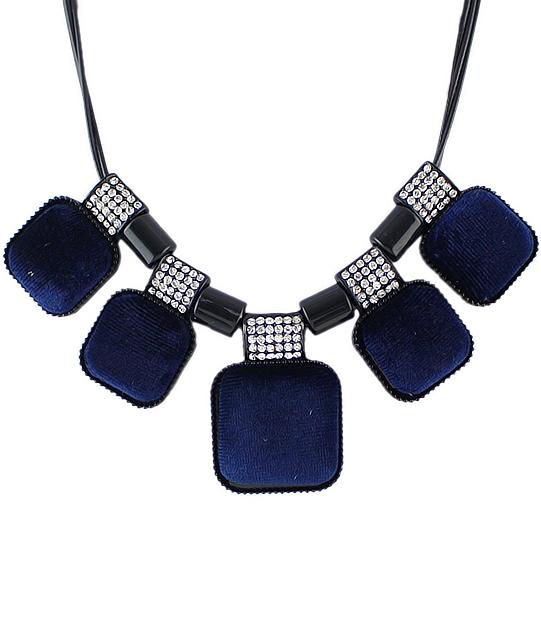 Romwe Navy Square Diamond Necklace