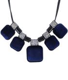 Romwe Navy Square Diamond Necklace