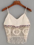 Romwe Beige Crochet Cami Top With Embroidered Tape Detail