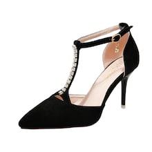 Romwe T-strap Point Toe Suede Heels