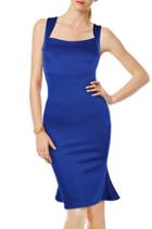 Romwe Strap Slim Flouncing Blue Dress