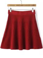 Romwe High Waist Screw Thread Knit Wine Red Skirt