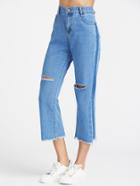 Romwe Cut Out Frayed Hem Ankle Jeans