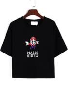 Romwe Mario Print Loose Black T-shirt