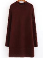 Romwe Long Sleeve Diamondback Burgundy Sweater Dress