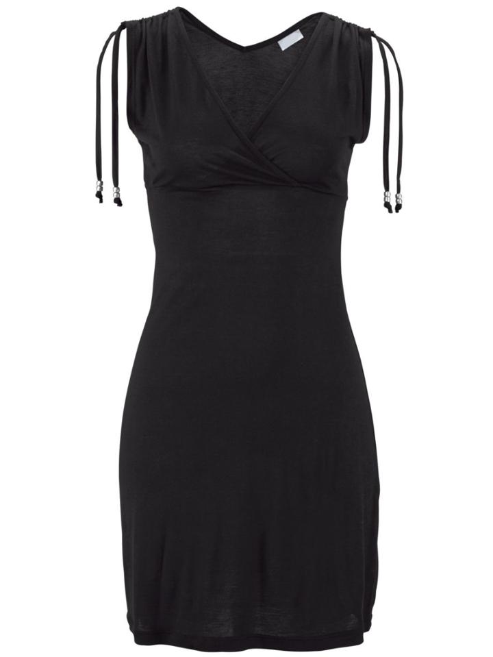 Romwe Black Surplice Front Drawstring Shoulder Sleeveless Dress