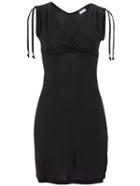Romwe Black Surplice Front Drawstring Shoulder Sleeveless Dress